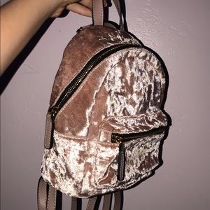 Pink crushed velvet mini backpack